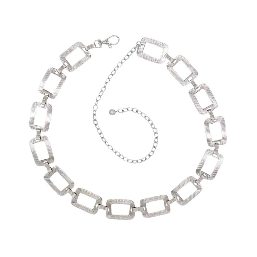 NWT Silver Rectangular Link Statement Waist Chain Belt
